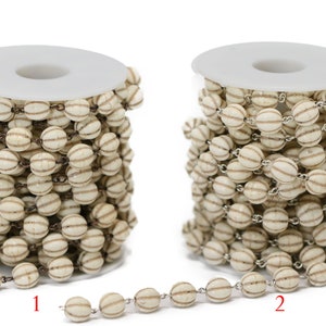 10mm White Turquoise Rosary Chain in Silver/Copper Wire ( 9.84 Foots per Roll)