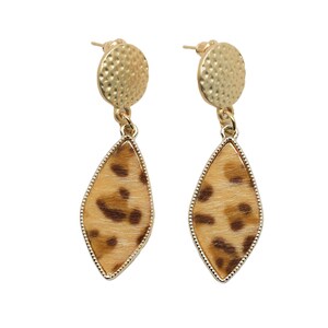 Gold Leather Imitation Dangling Earring Pair