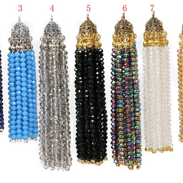 Belles perles de cristal faites main avec embouts ovales en étain sans plomb (3,5 et 3,0 pouces de long)