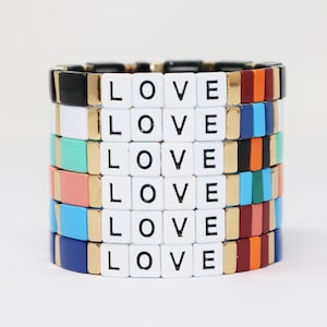 Large Tila Tile Stretchy Bracelet- Love Stack- 7.5- Wholesale Pricing Enamel Tile Beads