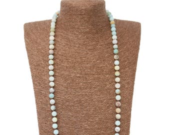 Natural Multi-colored Amazonite Hand-Knotted Long Necklace 60/" FREE SHIPPING