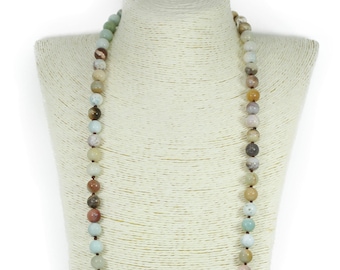 Natural Multi-colored Amazonite Hand-Knotted Long Necklace 60/" FREE SHIPPING