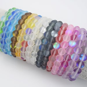 8mm Round Matte Mystic Aura Quartz Gemstone Bracelet,Mermaid Bracelet,Spectrolite, Holographic Bracelet,Glowing Aura Moonstone Bracelet