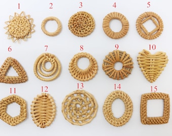 Jewelery Handmade 52.2x52.2x4.14mm Wooden Straw Earring RT1047 Round Shaped Rattan Pendant Handwoven Rattan Earrings
