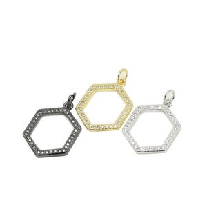 17mm Small Hexagon Clear CZ Pave Rhinestone Charm