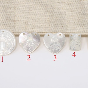 Mother of Pearl Saint Benedict / San Benito, Sacred Heart of Jesus / Sagrado Corazon de Jesus Charms and Pendant