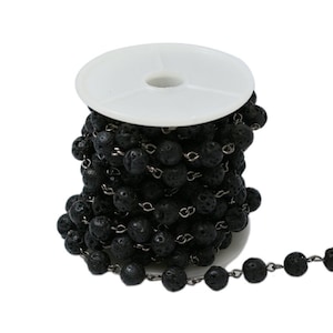 8mm Natural Lava Rock Rosary Chain in Gunmetal Wire (9.8 Feet in a Roll)