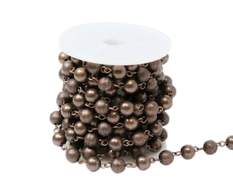 Half Stardust and Half Smooth Antique Copper Round Bead Chain, Rosary Chain, Metal Ball Chain  (9.8 Feet in a Roll )