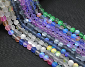 Beading DIY Crafting 8MM Mystic Aura Quartz Gemstone Matte Titanium Aqua Blue Round Loose Beads 15 Arts /& Sewing by Perfect Beads Store Jewelry Making