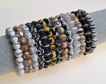 7 inch 8mm Tibetan Dzi 3 Eye Agate Bracelet Strand