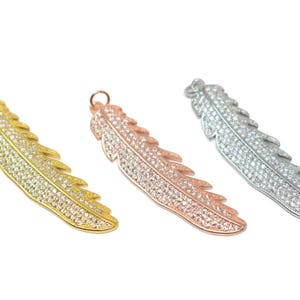 Piękny koralik Feather CZ Pave Duży rozmiar Wysoka jakość! Kolory: Złoty, Białe złoto, Różowe złoto. 12 x 43 mm