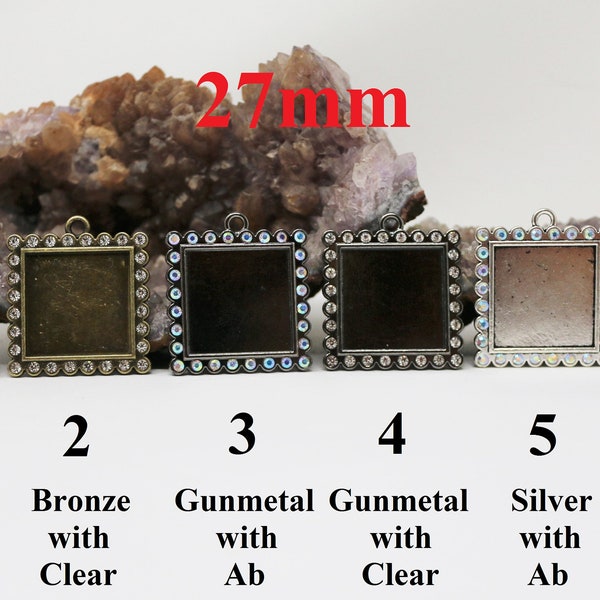 27mm Square Rhinestone Bezel Charm Pendant, Blank Base Bezel, Rhinestone Setting Base Tray Pendant, Filler Charm Pendant, Frame Tray Bezel