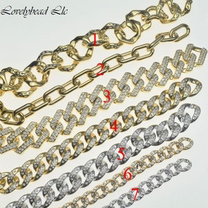 Gold and Silver Acrylic Open Link Chain with Rhinestone by the Foot