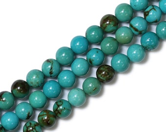 Peut inclure: Un brin de perles turquoise, avec une variété de nuances de bleu et de vert, avec quelques marbrures brunes. Les perles sont rondes et lisses.
