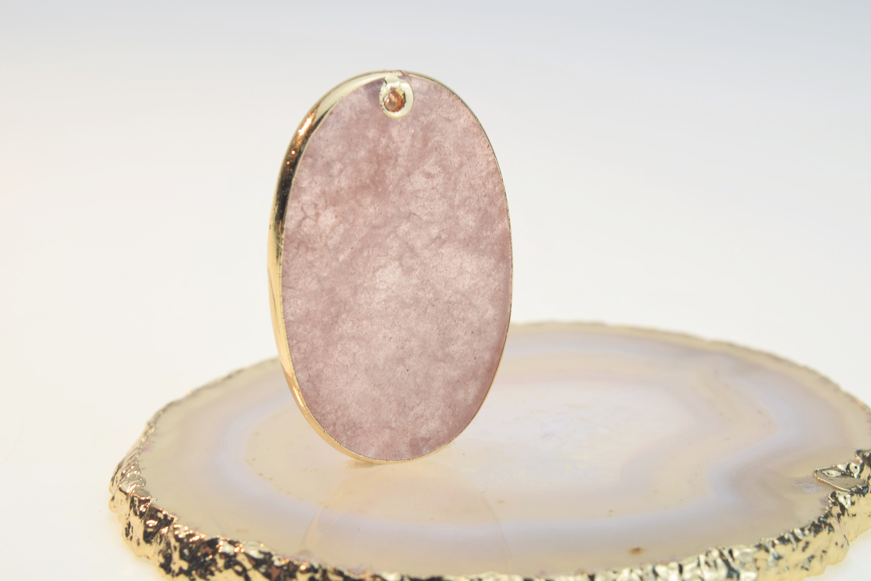 35x55mm Smooth Flat Oval Gemstone Wrapped in Gold Pendants Etsy