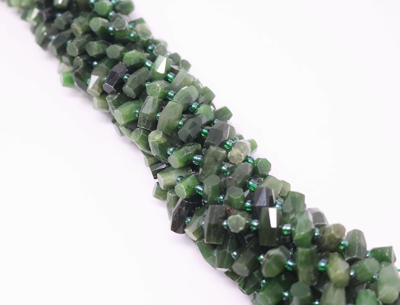 15.5 Inches Long 14x8mm Faceted Center Drilled Nephrite Cylinder Gemstone Bead Strand