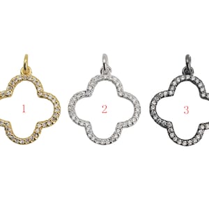 20mm Flower, Quatrefoil CZ Gold/Silver Pave Pendant