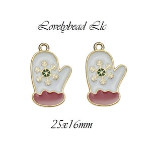 25x16mm Enamel Lead Free Christmas Mittens Pewter Charm, Christmas Mitten Charm (F61343)