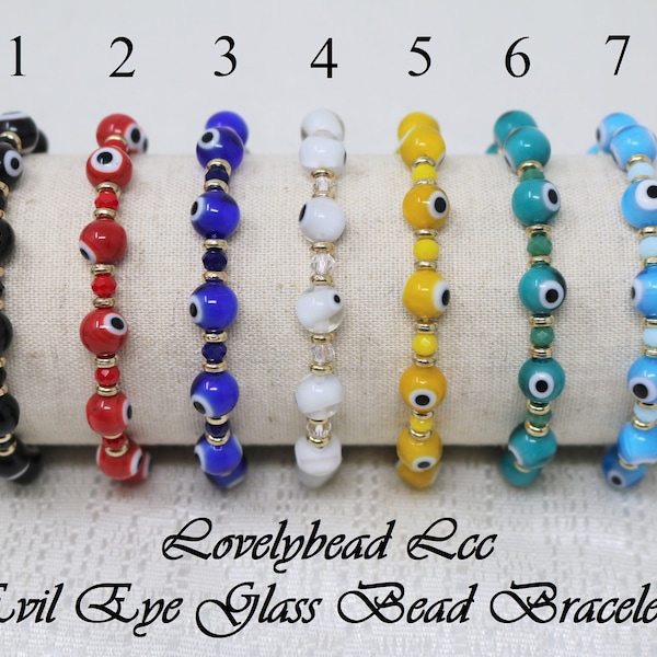 8mm Round Evil Eye Glass Bead Adjustable Bracelets, Turkish Eye Protection Bracelet