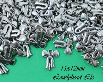 15x12mm Lead Free Pewter Bow Pendant  (F14347), Christmas Bow Charm