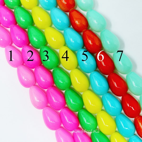 17x12mm Smooth Neon Glass Teardrop Strand (22 beads in the strand)