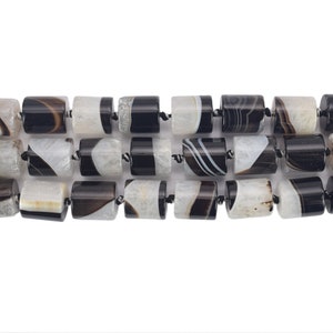 Lovely Bead White and Black Agate Cylinder / Barrel Beads 12x14mm
