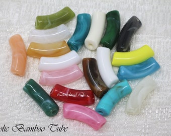 6pc (12x35mm) Acrylic Bamboo Curved Tube Beads, Resin Tube Beads