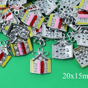 20x15mm Enamel Lead Free Silver Christmas Gift Pewter Charm, Christmas Gift Charm
