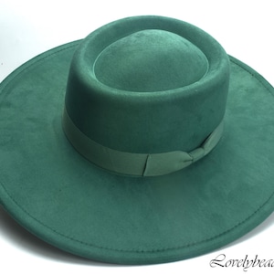 Mint green 100% wool hat wide brim Wide Brim Flat Top Fedora Hat Wool - Mint – Zalinah White London main image 3