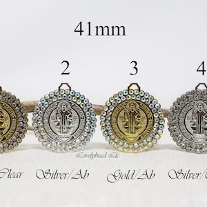 41mm Rhinestone with Lead Free Pewter St. Benedict Medallion Charm (A39434)