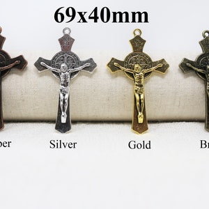 69x40mm Crucifix of Jesus with St Benedict Lead Free Pewter Cross Pendant