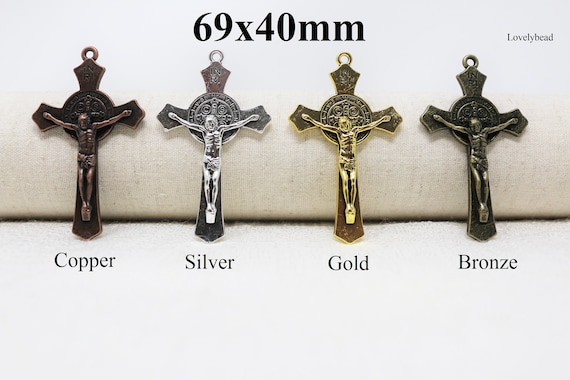 69x40mm Crucifix of Jesus With St Benedict Lead Free Pewter Cross