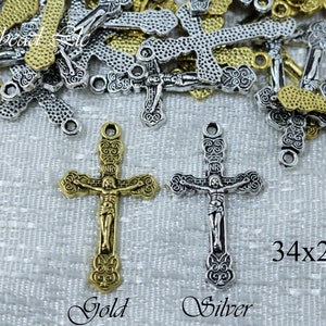 34x20mm Crucifix of Jesus Lead Free Pewter Cross Pendant (F1092)