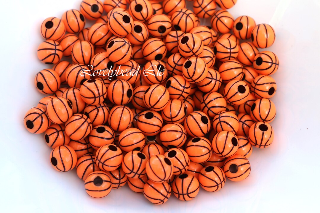 12mm Round Basketball Acrylic Beads, Acrylic Gumball Beads, Basketball