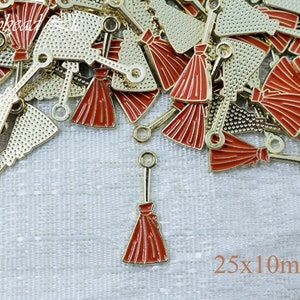 25x10mm Enamel Orange Broom Charm, Halloween Charm, Orange Enamel Witch Broom Charm