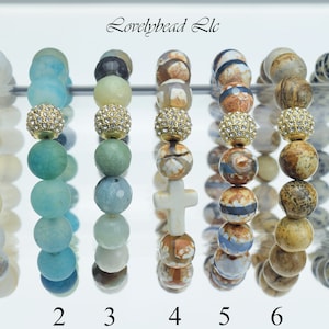 10mm Round Gemstone with CZ Stretchy Bracelets (7.5 Inches)