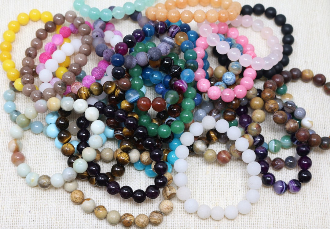 10mm Mix Random Color (10 Bracelets) Round Natural Genuine Gemstones ...