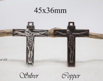 45x36mm Crucifix of Jesus Lead Free Pewter Cross Pendant (F1165)