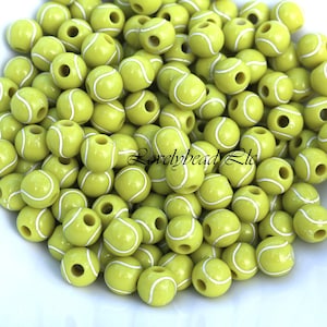 12mm Round Tennis Ball Acrylic Beads, Acrylic Gumball Beads, Tennis beads, Sports Beads (32 beads in the strand)