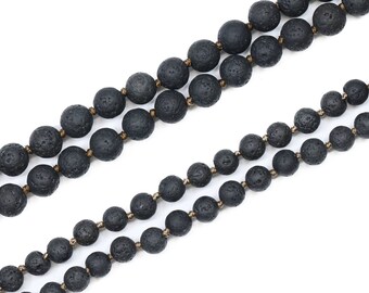 Handgemachte doppelgeknüpfte Lava Rock Lange Halsketten / Vorgeknotete Halskette - Verschiedene Edelsteine (36 Inche und 52 Zoll lang)