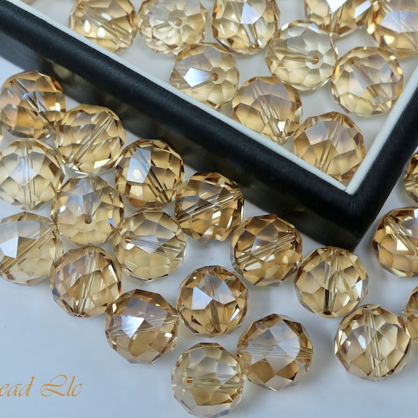 5 pcs Golden Shadow 48 Cut Faceted Round Crystal Loose Beads for Jewelry Making DIY Crafts Findings