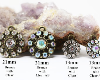Rhinestone Flower Pewter Pendant / Charm