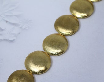 30mm Brushed Gold Copper Coin Bead Strand ( 8 inches long,7 pieces)