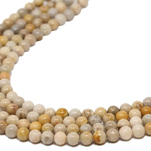 Natürliche Korallen-Fossilien Runde Gemsteinfelsen Strand (15 Zoll Long)(4mm,6mm,8mm,10mm,12mm)