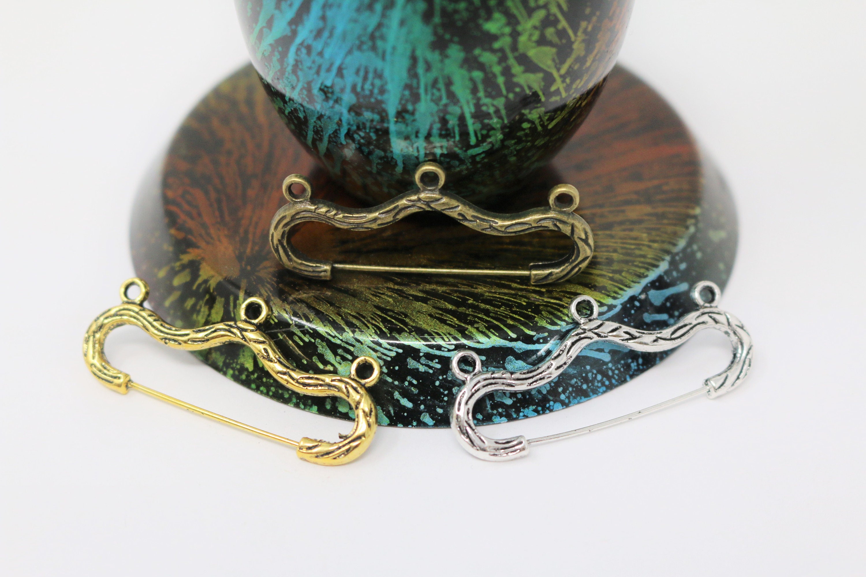 19x46mm Safety Pin Charm Holder Lead Free Pewter Charm Pendant Etsy