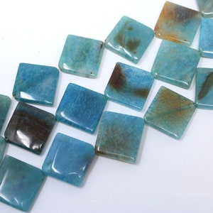26mm Square Aquamarine Agate Gemstone Bead Strand (13 inches long)