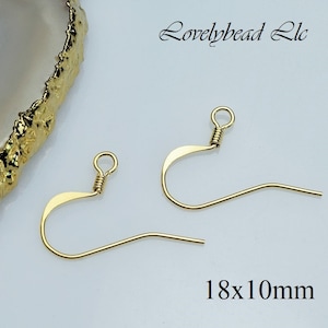14k Gold Coded Flat with Coil Fish Hook Ear Wire -Earring Fish Hook - Ear wire Findings (18x12mm, 14 pcs per Order)