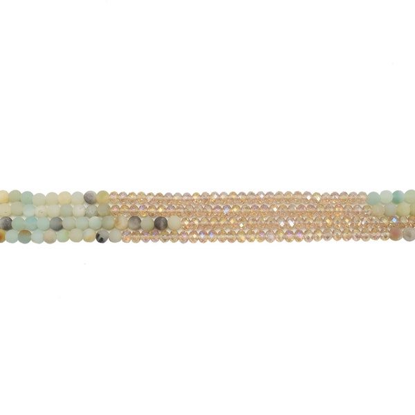 Matte Amazonite with Champagne Crystal Rondelle Necklaces (60 inches long)