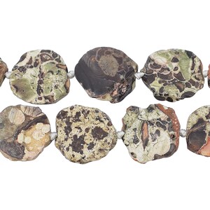 30-40mm White/Brown Ocean Jasper Chunky Thick Slab Bead Strand (16 Inches Long)