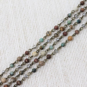 4mm Gemstone and Crystal Rosary Chain in Antique Bronze Wire (9.84 Foot per Roll)